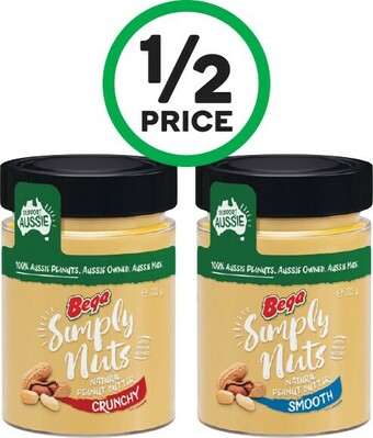 Woolworths Bega Simply Nuts Peanut Butter 315-325g offer