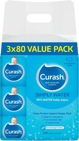 Woolworths Curash Water Wipes 3 x Pk 80 offer