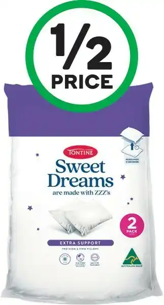 Woolworths Tontine Sweet Dreams High & Firm Pillows Pk 2 offer
