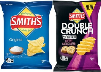 Coles Smith's Crinkle Cut Potato Chips 150g-170g or Double Crunch 150g offer
