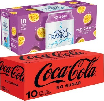 Coles Coca-Cola, Fanta or Sprite Soft Drink or Mount Franklin Sparkling Water 10x375mL offer