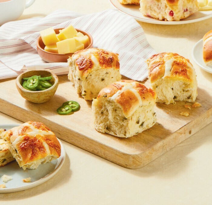 Coles Jalapeno & Cheese Hot Cross Buns 4 Pack offer at Coles