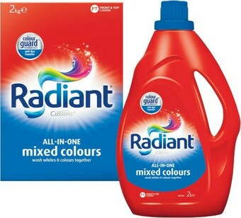 Coles Radiant Laundry Liquid 2 Litre or Powder 2kg offer