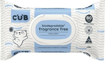 Coles CUB Biodegradable Baby Wipes 80 Pack offer