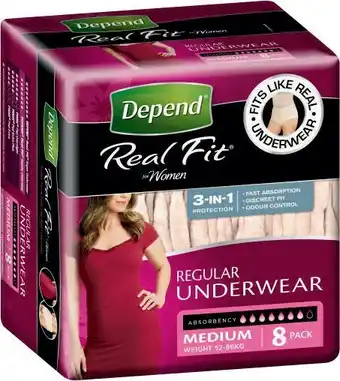 Coles Depend Real Fit Maximum Absorbency Underwear Medium 8 Pack offer