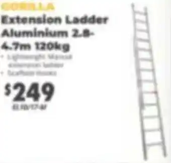 Gorilla Extension Ladder Aluminium 2.8-4.7m 120kg