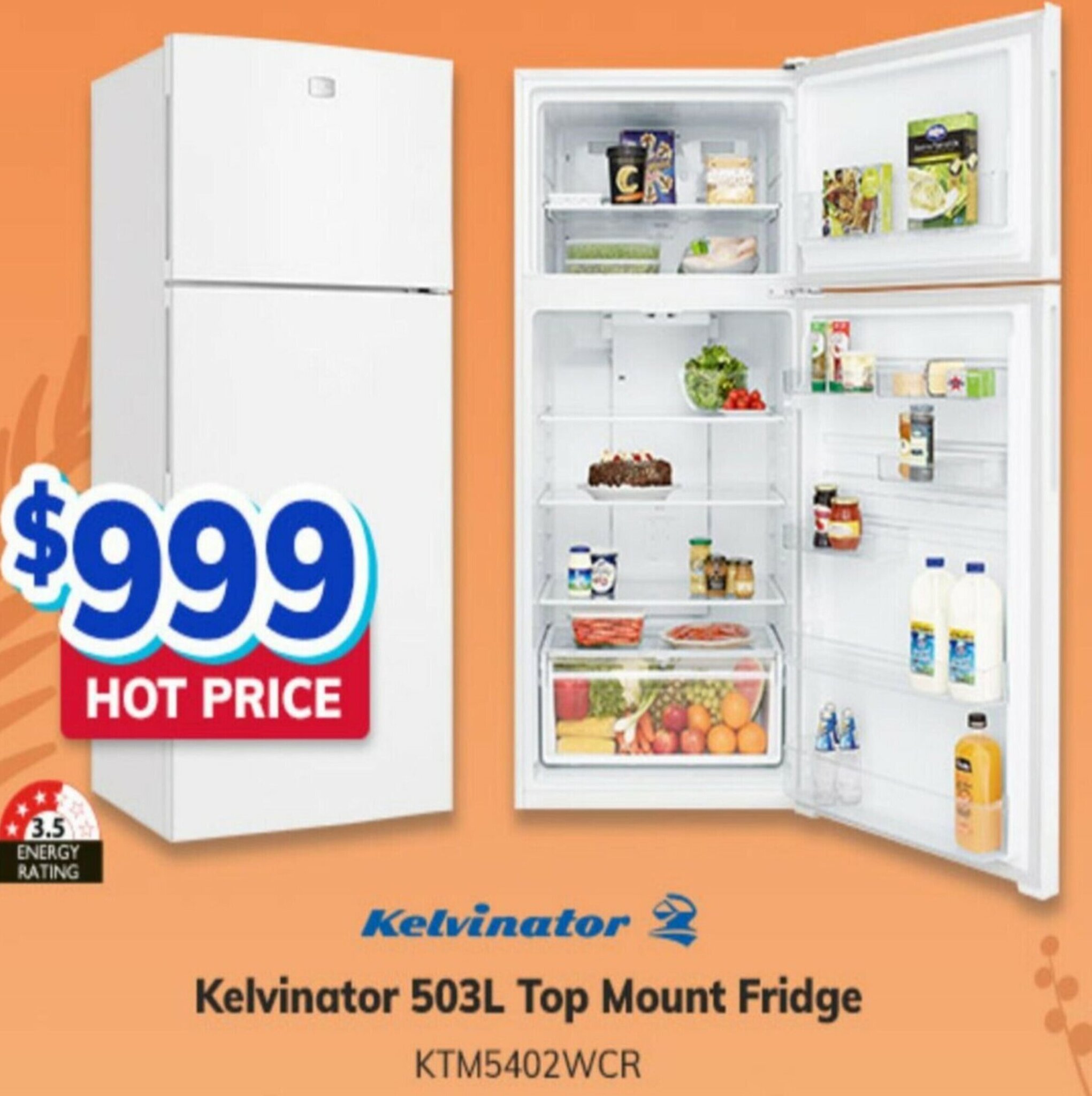 Kelvinator 503L Top Mount Fridge KTM5402WCR offer at BiRite
