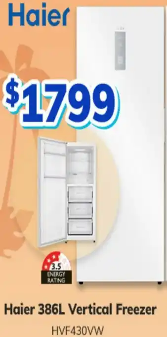 Bi-Rite Haier 386L Vertical Freezer HVF430VW offer