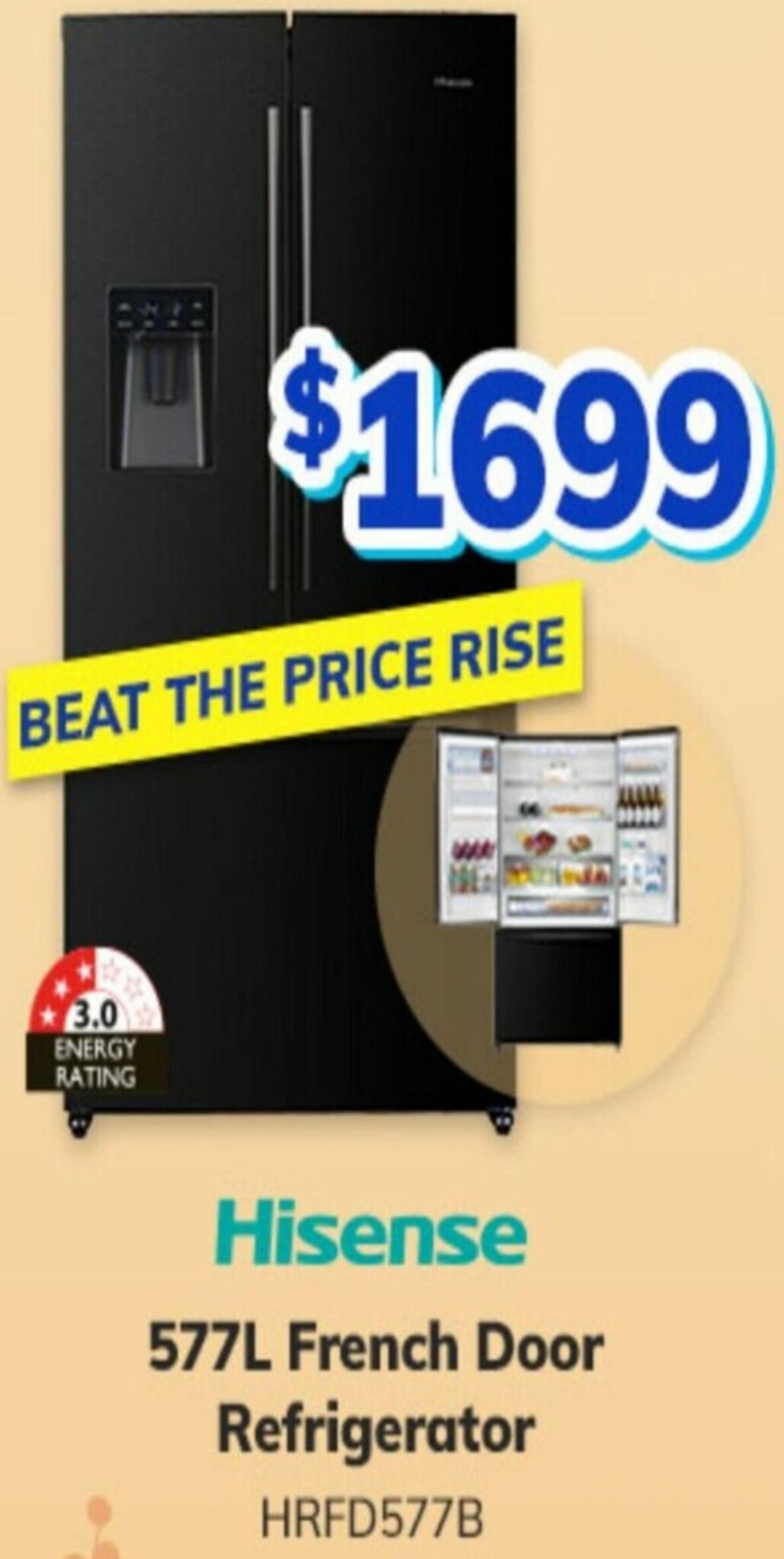 Hisense 577L French Door Refrigerator HRFD577B offer at BiRite