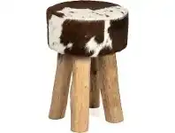 Lorenzen Cow Hide Round Stool, Tan / White
