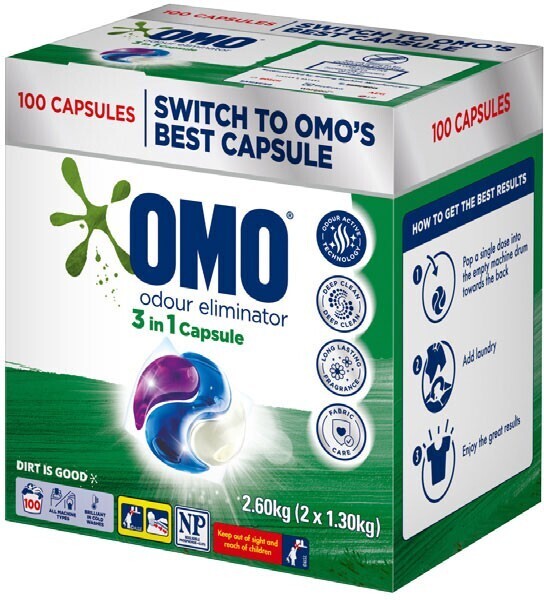 OMO Odour Eliminator 3 in 1 Capsule 100 Pack offer at Coles