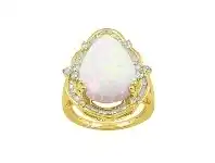 Bevilles Jewellery 9ct Yellow Gold 0.48ct Diamond and Created Opal Ring offer