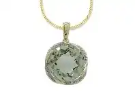 Bevilles Jewellery Green Amethyst Diamond Set Necklace in 9ct Yellow Gold offer