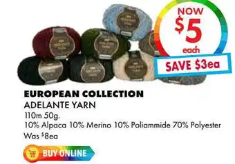 Lincraft European Collection Adelante Yarn offer