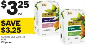 Woolworths Twinings Live Well Tea offer