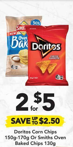 Drakes Doritos Corn Chips Or Smiths Oven Baked Chips offer