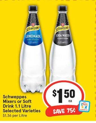 IGA Schweppes Mixers Or Soft Drink offer