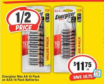 IGA Energizer Max Aa 16 Pack Or Aaa 14 Pack Batteries offer