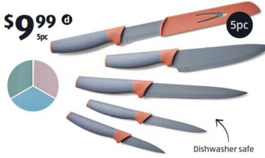 Coloured Knife Set 5Pc offer at ALDI