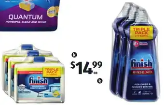 ALDI Finish Rinse Aid 3x500ml Or Dishwasher Cleaner 3x250ml offer