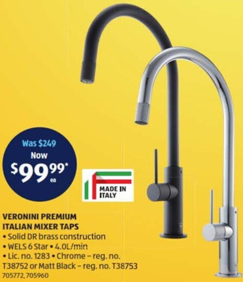Veronini Premium Italian Mixer Taps offer at ALDI