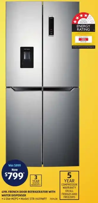 ALDI 419L French Door Refrigerator With Water Dispenser offer