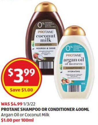 ALDI Protane Shampoo Or Conditioner 400ml offer