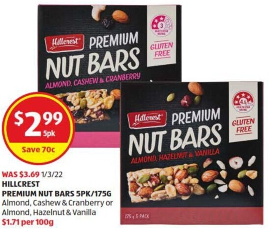 Hillcrest Premium Nut Bars offer at ALDI