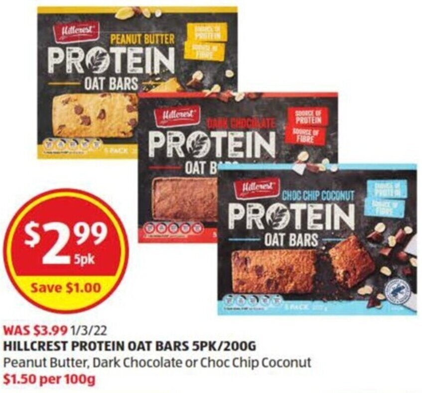 Hillcrest Protein Oat Bars offer at ALDI