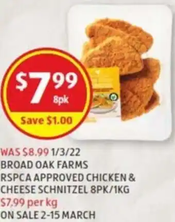 ALDI Broad Oak Farms RSPCA Approved Chicken & Cheese Schnitzel offer