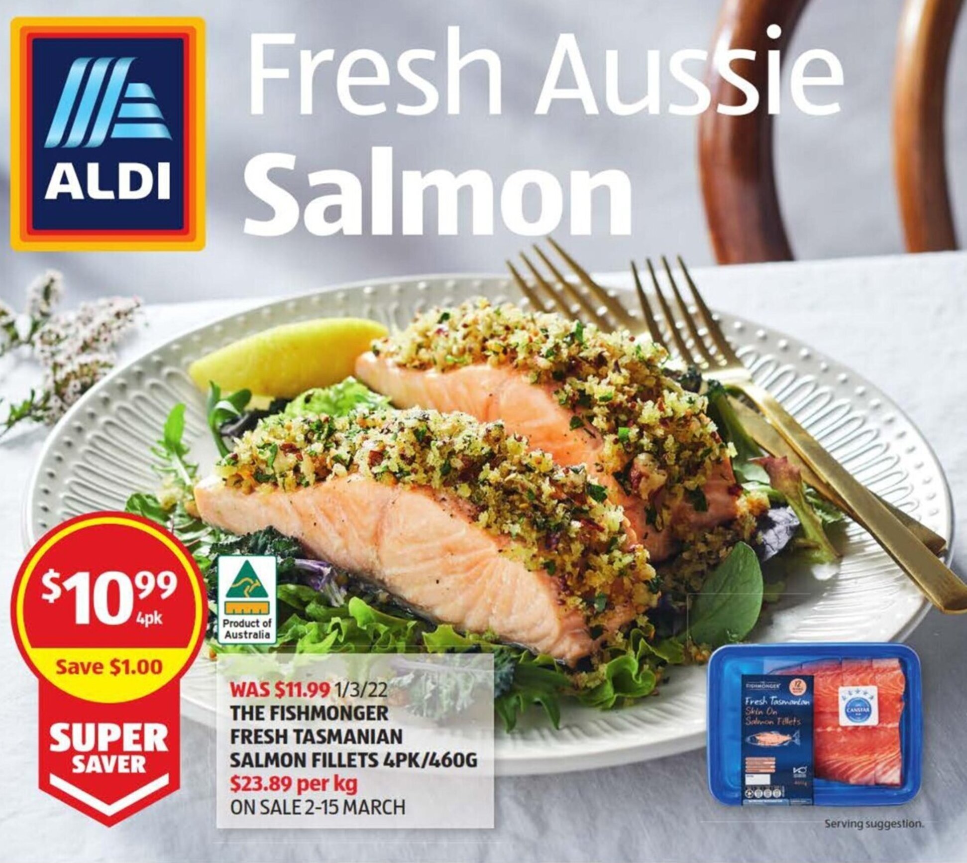 The Fishmonger Fresh Tasmanian Salmon Fillets offer at ALDI