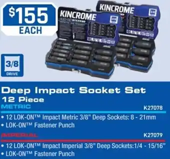 Kincrome Deep Impact Socket Set 12 Piece offer