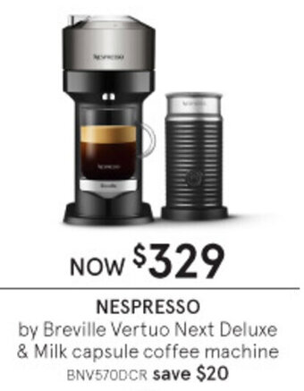Myer Nespresso by Breville Vertuo Next Deluxe & Milk Capsule Coffee Machine offer