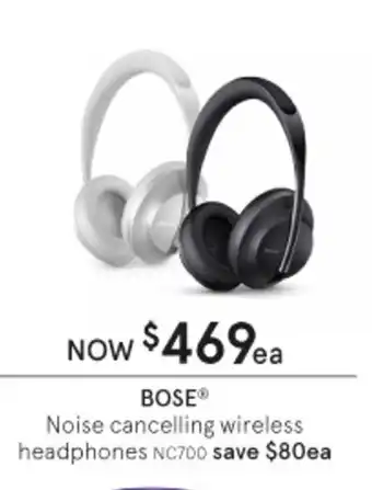 Myer Bose Noise Cancelling Wireless Headphones offer