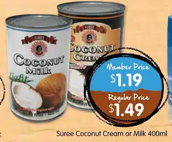 Spudshed Suree Coconut Cream or Milk 400ml offer