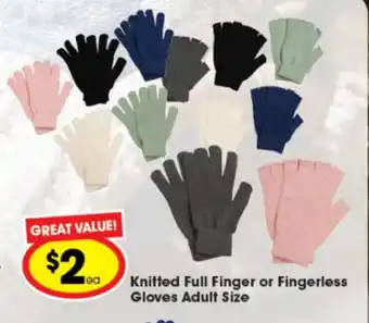 Ritchies Knitted Full Finger or Fingerless Gloves Adult Size offer