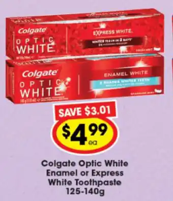 Ritchies Colgate Optic White Enamel or Express White Toothpaste 1250140g offer