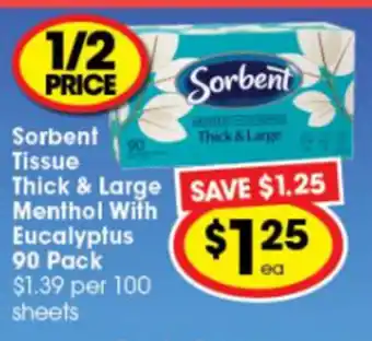 Sorbent Tissue Thick & Large Menthol with Eucalyptus 90 Pack