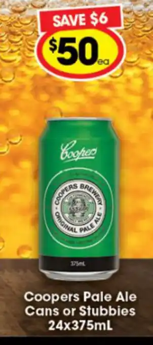 oopers Pale Ale Cans or Stubbies 24x375ml