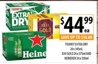 Supabarn Toohey's Extra Dry 24x345ml and Heineken 24x330ml offer