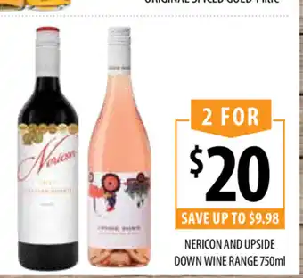 Supabarn Nericon and Upside Down Wine Range 750ml offer