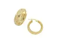 Bevilles Jewellery 9ct Yellow Gold SIlver Infused Pattern Hoop Earrings offer