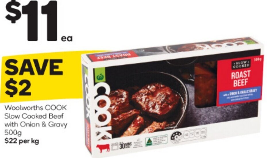 Woolworths COOK Slow Cooked Beef With Onion & Gravy 500g offer at