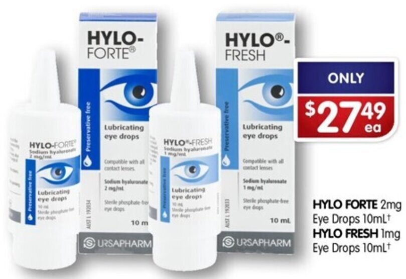 Hylo Forte 2mg Eye Drops 10ml, Hylo Fresh 1mg offer at Alliance Pharmacy