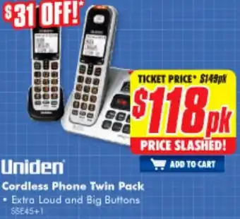 The Good Guys Uniden Cordless Phone Twin Pack SSE45+1 offer
