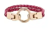 Stainless Steel Pink Plait Leather Band Bracelet