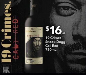 Ritchies 19 Crimes Snoop Dogg Cali Red 750ml offer