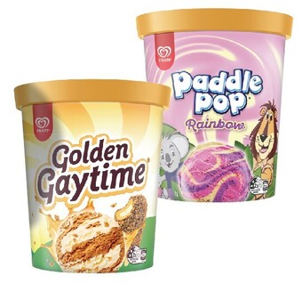 IGA Streets Paddle Pop Rainbow, Choc Banana, Golden Gaytime or Bubble O'Bill 1 Litre offer