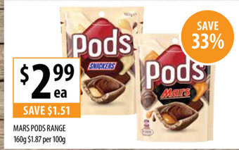 Supabarn Mars Pods Range 160g offer