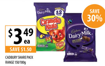 Supabarn Cadbury Share Pack Range 150/180g offer